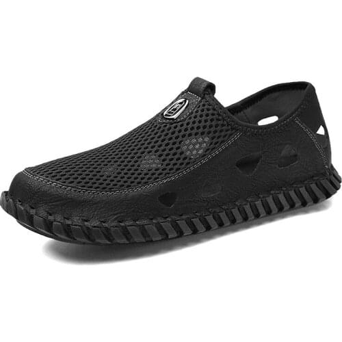 Summer Large Size Men Casual Sandals Breathable Mesh Hollow Out Loafers Soft Flats Sandals Man Handmade Male Driving Shoes