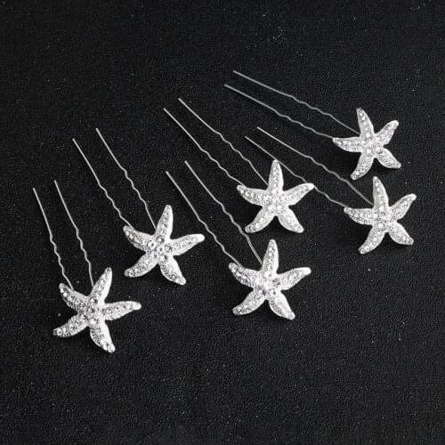 SLBRIDAL Silver Color Alloy Starfish Wedding Hair Pin Stickers Bridal Hair pin Wedding Hair piece accessories Women Hair Jewelry