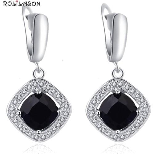 7.6g Top selling online Wholesale & Retail Black onxy zirconia Silver Stamped Dangle Earrings Fashion Opal Jewelry JE1011