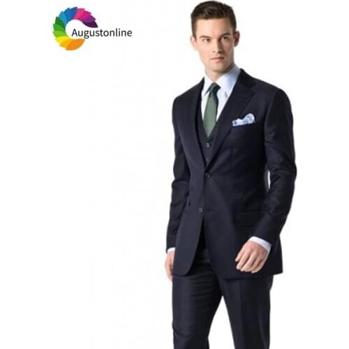 Tailored Navy Blue Business Men Suits For Wedding Groom Prom Slim Fit Formal Blazer Custom Tuxedos Best Man Jacket+Pants+Vest