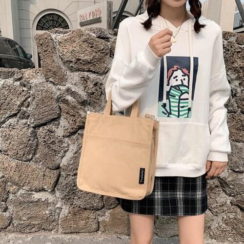Messenger Shoulder Bag Canvas Japanese Solid Color Simple Art Handbag Fashion Daily Commuter