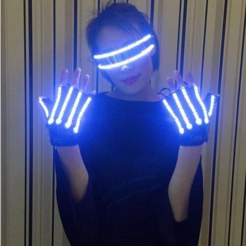 Free Shipping New High Quality LED Glowing Glasses Gloves Purple Illuminated Costume Props Christmas Party Fluorescent Gloves