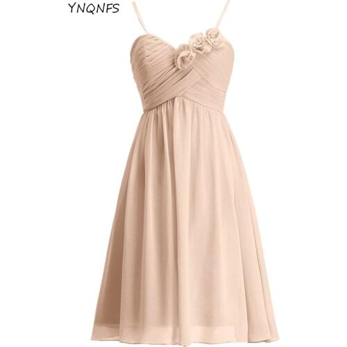 Free 2018 champagne fine shoulder strap short dress strap tied to toast dress t553