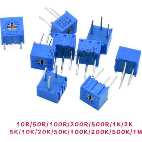 10pcs 3362P 101 201 501 102 202 502 103 203 503 104 204 504 105 Trimpo Trimmer Potentiometer 3362 500R 1K 2K 5K 10K 20K 50K 100K