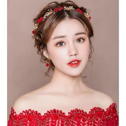 2020 New Handmade Luxury Prom Wedding Hair Accessories Hair Red Jewelry Bridal Flower Headdress Pearl Beads Headpieces For Bride