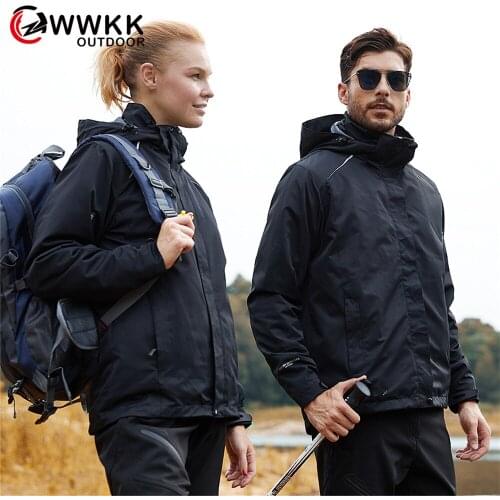 WWKK Mens Climbing Trekking Windbreaker Fishing Waterproof Jackets Outdoor Men Hiking Jacket Plus Velvet Winter Women Sport Coat