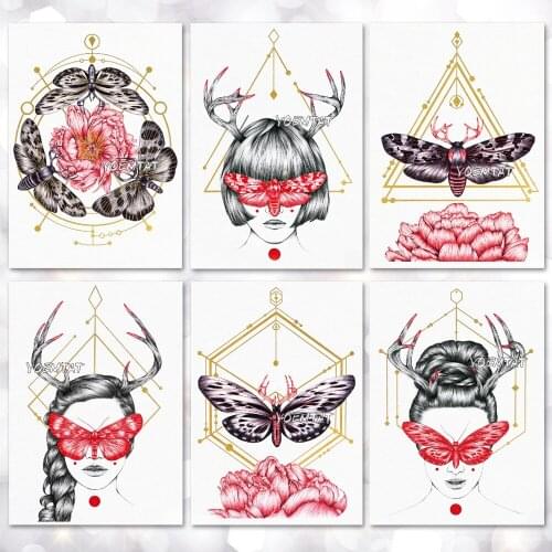 Waterproof Temporary Tattoo Sticker Moth flowers modern pattern tattoo Water Transfer body art fake tattoo for women men