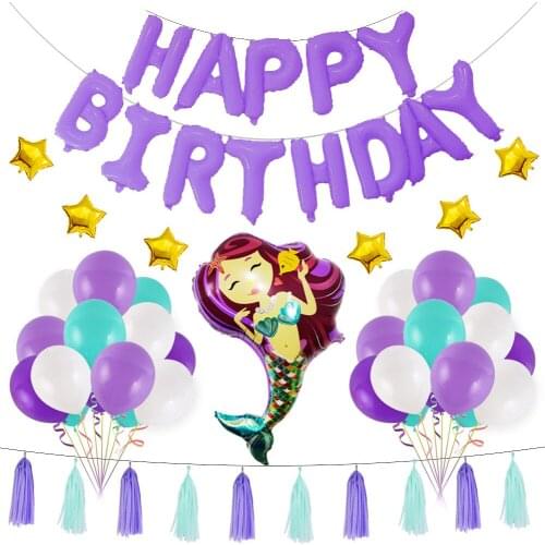 New Mermaid Theme Birthday Party Aluminum Membrane Balloon Suite Room Decoration Ambient Items