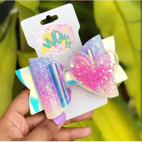 Thumbelina Cute Heart Princess Hairgrips Glitter Hair Bows with Clip Dance Party Bow Hair Clip Girls Hair Accessories