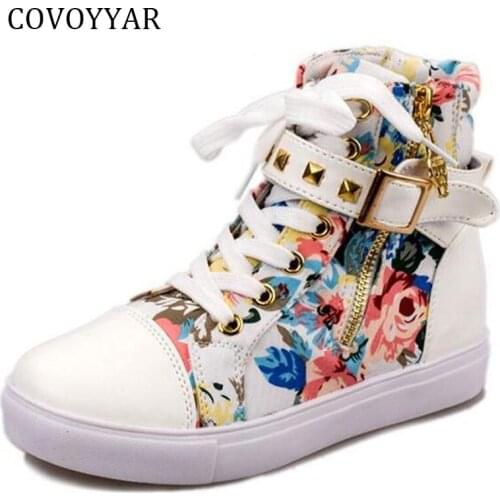 COVOYYAR 2019 Platform High Top Shoes Women Spring Autumn Height Increasing Canvas Leopard Print Women Shoes Sizes 40 WSN89