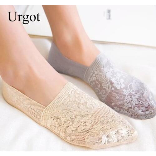 Urgot 1 Pair Fashion Women Girls Socks Style Lace Flower Short Antiskid Invisible Ankle Sexy Black Soft No Show Sock Slippers