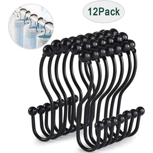 12pc Shower Curtain Loop Polished Shower Curtain Bath Ring Hooks 12pcs/Set Stainless Steel Hooks- 12 Pack S Shaped Hanger Closet