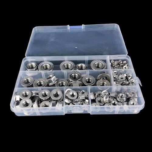 150Pcs/Box M3 M4 M5 M6 M8 M10 M12 304 Stainless Steel Flange Nuts Hexagon Flange Nuts Assortment Kit High Quality Hardware