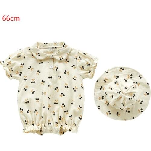 2Pcs Baby Girl Boy Rompers Hat Set Cotton Cherry Flowers Jumpsuit Cap Clothes Infants Outfits Clothing Gifts 69HE