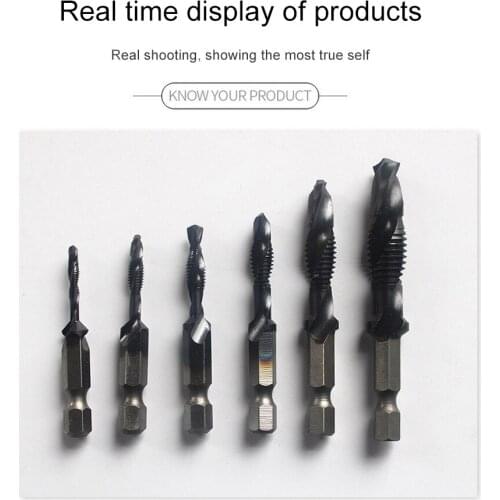 6pcs M3-M10 Hex Shank Titanium Plated HSS Screw Thread Metric Tap Drill Bits Set Hand Tools Woodworking