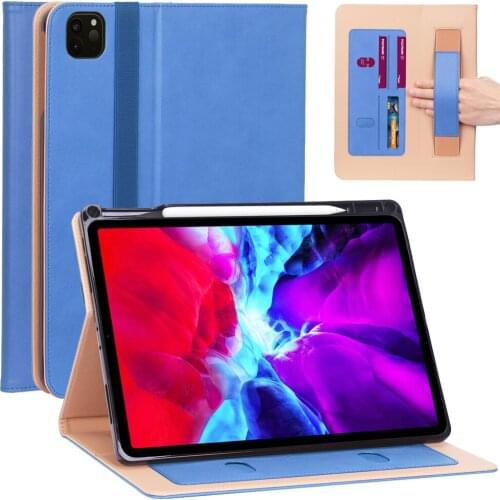 Business PU Leather Hand Strap Stand Holder Cover For Ipad Pro 12.9 Case 2020 Tablet Protective Shell With Pen slot Coque+pen