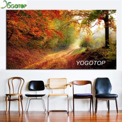 Large Full Diamond embroidery Cross stitch natural scenery 5D mosaic autumn tree road 3D DIY Diamond painting Art flowers YY1981