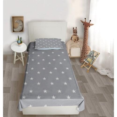 Çocuk odası yatak örtüsü gri beyaz yıldız gri yatak örtüsü