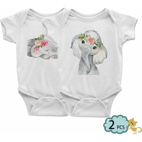Infants Brothers Sisters Baby Boy Rompers Cute Baby Girl Clothes Lovely Little Elephant Bodysuit for Newborns Ropa Bebe 2pcs