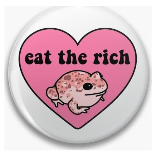 Eat The Rich Frog Soft Button Pin Cute Creative Funny Lapel Pin Cartoon Hat Badge Women Metal Fashion Gift Clothes Lover Decor