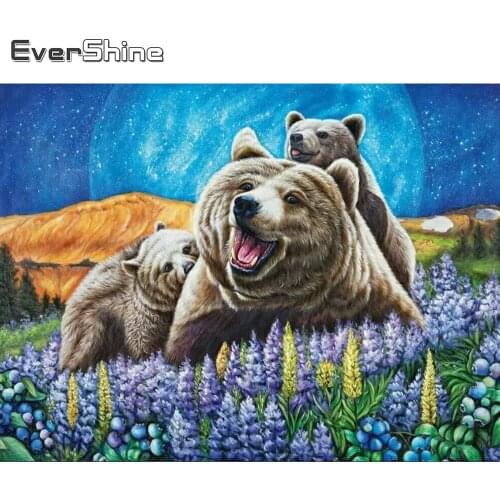 Evershine 5D DIY Diamond Painting Bear Cross Stitch Kit Diamond Embroidery Animal Rhinestone Art Wall Decoration
