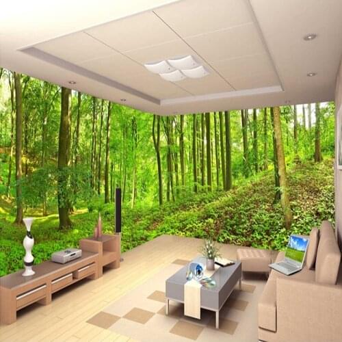 Custom 3D Three-dimensional Mural Wallpaper Living Room Bedroom Sofa TV Background Wallpaper Green Trees Forest Photo Wallpaper