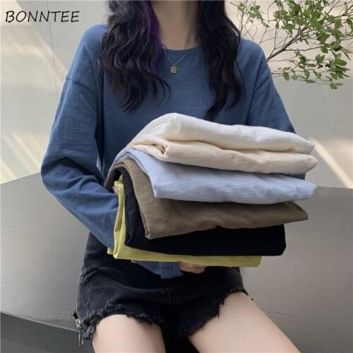 Long Sleeve T-shirts Women Autumn Basic All-match Loose Candy Colors Simple Leisure Fashion Soft Breathable Ulzzang Preppy Style