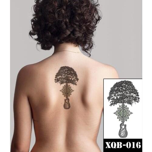 Guitar Tree Deign Temporary Tattoo Stickers Sanskrit Flower Totem Fake Tatto Waterproof Tatoos Back Arm Large Size for Women Men