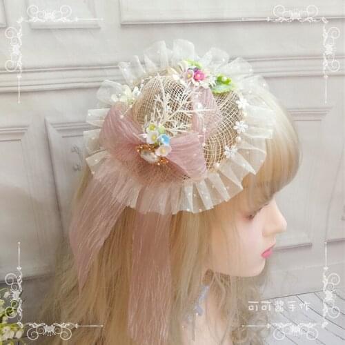 Lolita Headdress Hand-Made Flat Hat Cambric All-Matching Hat Flower Wedding Vintage Han Yang Eclectic European Court Top Hat