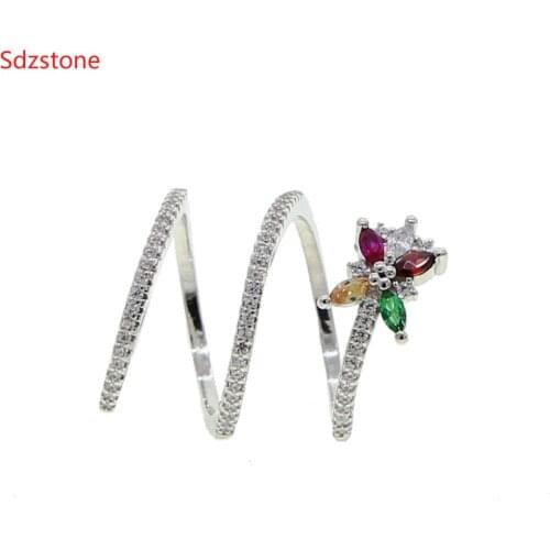 Sdzstone Fashion Retro Color Cz Flower Snake Shape Ring Personality Punk Wind Snake-Shaped Nightclub Ring Trend Jewelry Gift