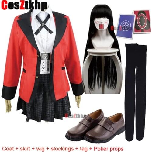 JK Kakegurui Jabami Yumeko Cosplay Costume for Girls Yomoduki Runa Coat Jabami Yumeko Wig Shoes Carnival Halloween Costume Women