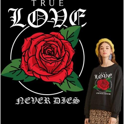 Vinyl Beautiful Flower Patch Red Rose Sticker on Clothes Iron on Transfers For Clothing Stickers Heat Transfer Patches Applique