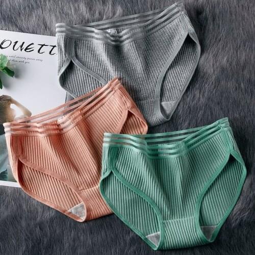 Summer Women Cotton Panties Underwear Transparent Hollow Striped Briefs Lingerie Female Soft Breathable Underpants Intimates