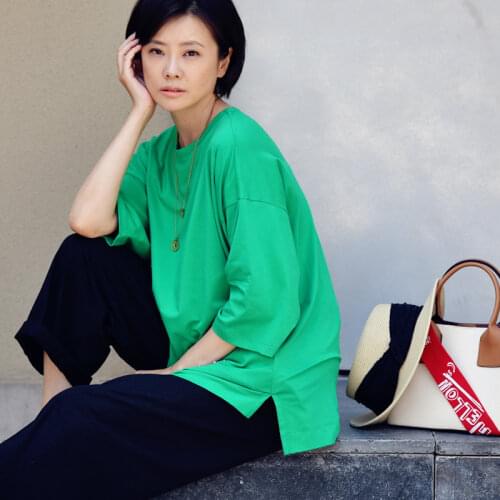 MICOCO T0310C Literally simple and comfortable cotton elastic thin half sleeves asymmetric loose T-shirt