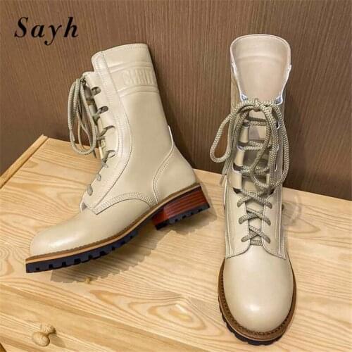 Fashion Brand Women Lace Up Shoes Leather Round Toe Platform Ankle Boots Wedge Heels Punk Casual Shoes with Brand