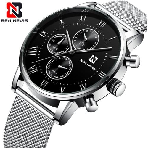 Stainless Steel Men Watch Waterproof Chronograph Watches Mens Business Black Quartz Wristwatch reloj hombre