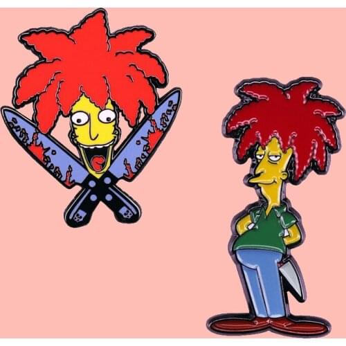 Red hair Sideshow Bob Sereis Enamel Pin set Double Knives Brooch Jewelry