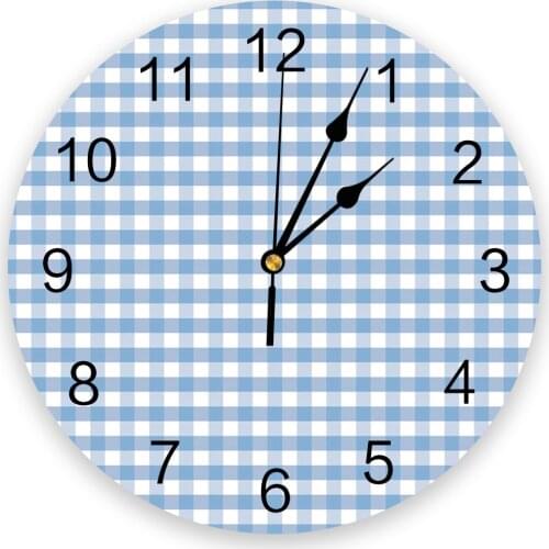 White Blue Plaid Wall Clock For Home Decoration Living Room Quartz Needle Hanging Watch Modern Kitchen Clock