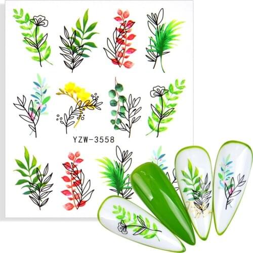 The New Nail stickers Flower Leaf Tree sticker for nail Green Simple Summer nail art DIY nail sticker nail sliders