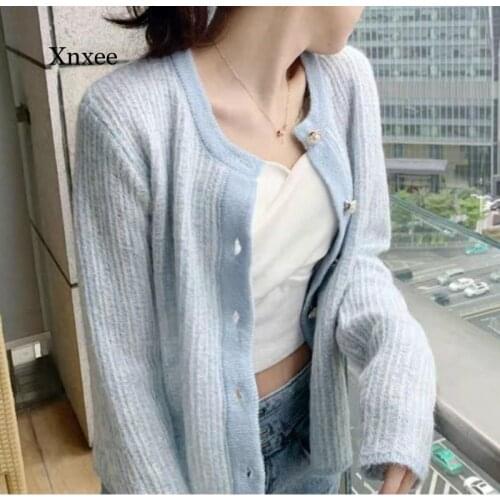 2021 Autumn Sweater Cardigan Women Harajuku Casual Vintage Slim Button-down Korean French Knitted Coat Female tops De Mujer