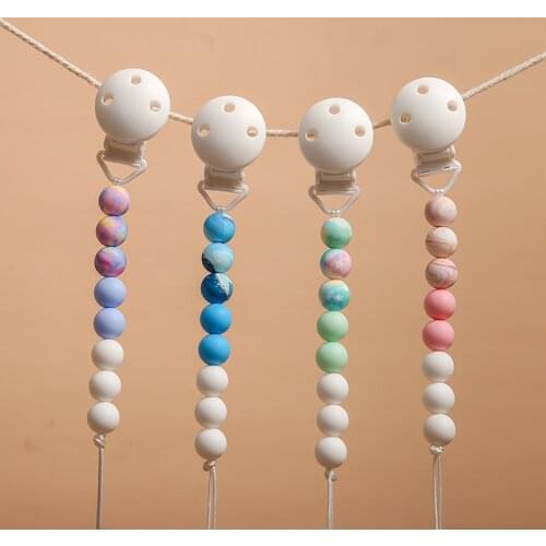 Personalized Name Handmade Silicone Baby DIY Wooden Dummy Pacifier clip Safe Teething Chain Teether Pacifier chains Holder Chain