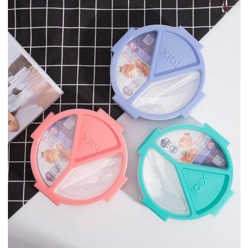 Plastic Round Lunch Box Microwavable 3 Grid Bento Box With Spoon Portable Picnic School Sealed Food Storage Container