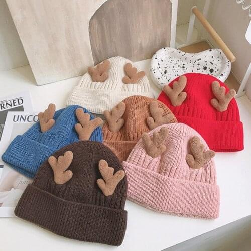 KENSHELLEY high quality Christmas hat Korean version of cute antlers knit hat female fashion warm plus thicken winter hat