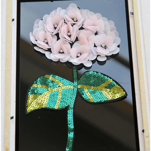 Pink flower sequined patches sewing on garment accessories decoration stick embroidery applique patches for clothing