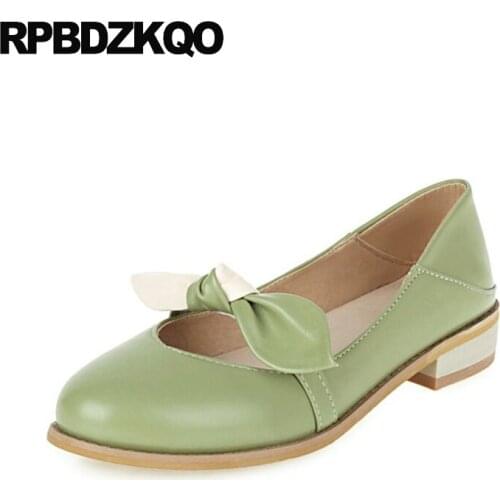 Slip On Ladies Sandals Chinese Large Size Mary Jane Bow 10 11 Women Flats Shoes With Little Cute Bowtie Slippers Green Mules