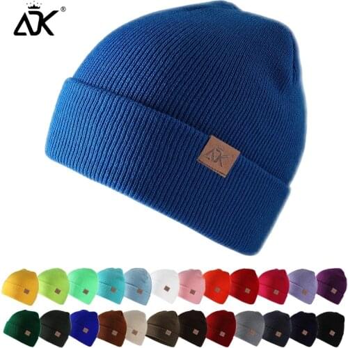 Unisex Beanies Winter Knitted Hat Adk Pu Label Cap Hat For Woman Warm Solid Color Men Gorras Custom Acrylic Outdoor Bonnet Hat