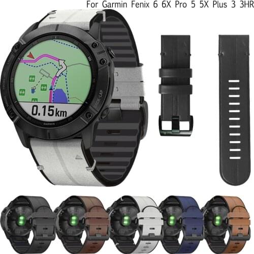 26 22mm Silicone+Leather Watchband for Garmin Fenix 6X 6 Pro Watch Quick Release Easy fit Wrist Band For Fenix 5X 5 Plus 3 3HR