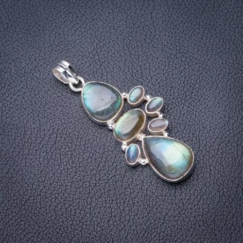 StarGems Natural Blue Fire Labradorite Handmade 925 Sterling Silver Pendant 2.25" E3746