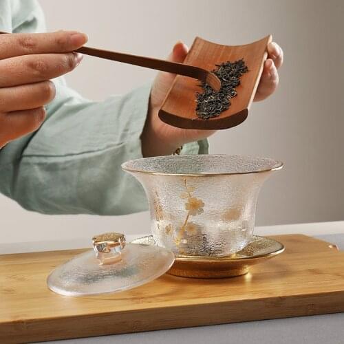Glass Transparent Gaiwan Tea Cup Gongfu Tea Set Sancai Gaiwan Tea Bowl Japaness Heat-resistant Cover Bowl Tea Cup