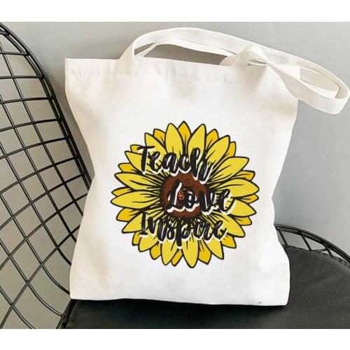 Teacher Sunflower Teach Love Inspire Printed Tote Bag women Harajuku handbag girl Shoulder shopping bag Lady gift Canvas Bag